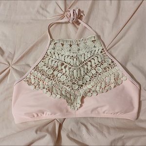 Pink crochet swim top